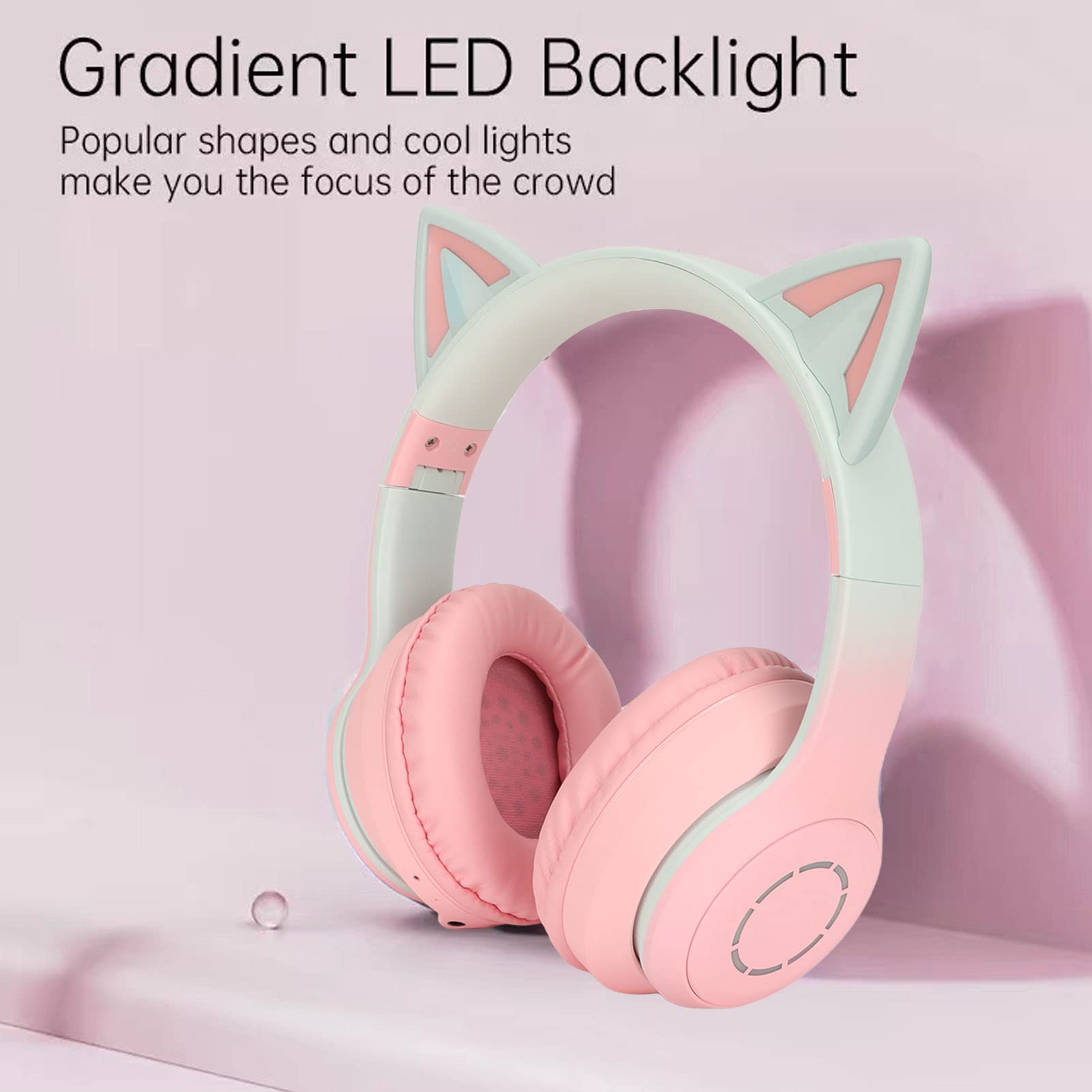 Casque de Jeu, Casque Oreille de Chat, Casque de Musique Pliable avec Lumière LED pour Chat, avec Lumière LED pour PC, Ordinateur Portable, Mac, Smartphone (Rose)