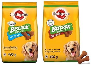 Pedigree Biscrok Biscuits Dog Treat (Above 4 Months) Chicken Flavour, 500g Pack & Biscrok Biscuits Dog Treat (Above 4 Months) Lamb Flavour, 500g Pack