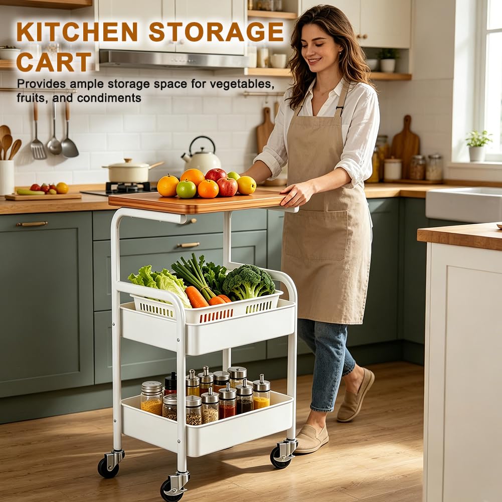 FARYODI Carro con ruedas de 3 niveles, carrito de cocina reforzado con ruedas giratorias silenciosas, estantería de nicho que ahorra espacio, 78 x 41,5 x 28,5 cm, carrito de almacenamiento
