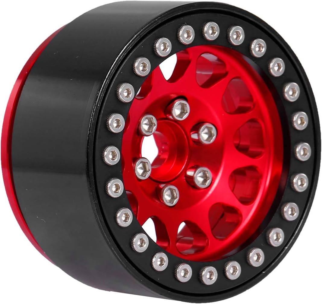 GoolRC 4PCS Metal 1.9" Beadlock Wheel Rim Hub for 1/10 Traxxas Hsp Tamiya Axial SCX10 D90 HPI RC Car (Red)