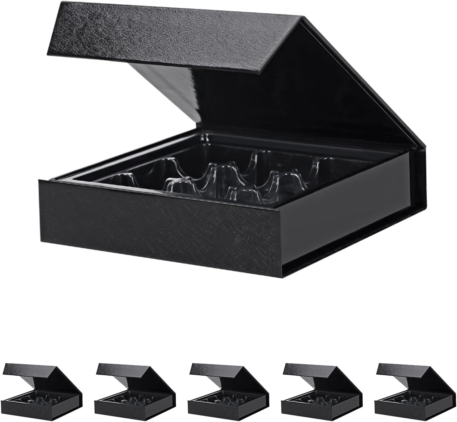 6 cajas de trufas, cajas de chocolates, cajas de regalo de trufa negra con bandeja de plástico de 9 piezas, tapa de cierre magnético de 5.7 x 5.7 x