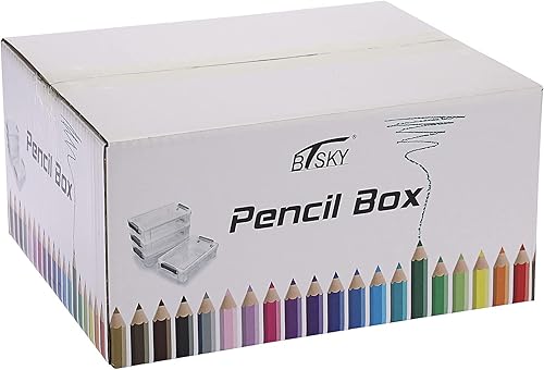 Miniatura 7 de BTSKY Paquete de 4 cajas de lápices de plástico extra grandes, apilables, translúcidas transparentes, juego de cajas de crayón, organizador de