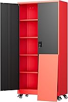 Vista 24 de Yizosh Armario de almacenamiento de metal para garaje con 2 puertas y 5 estantes ajustables, gabinete de archivo de acero con cerradura de 71