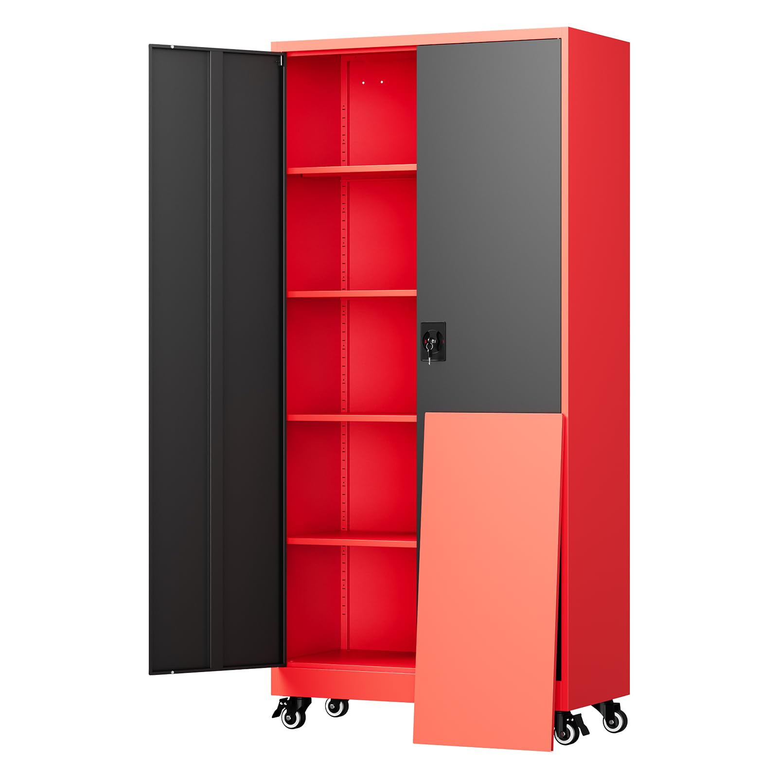 Yizosh Metal Garage Storage Cabinet with Locking Doors and Adjustable Shelves,- 75" Rolling Steel Tool Cabinet for Home Office,Garage,Warehouse
