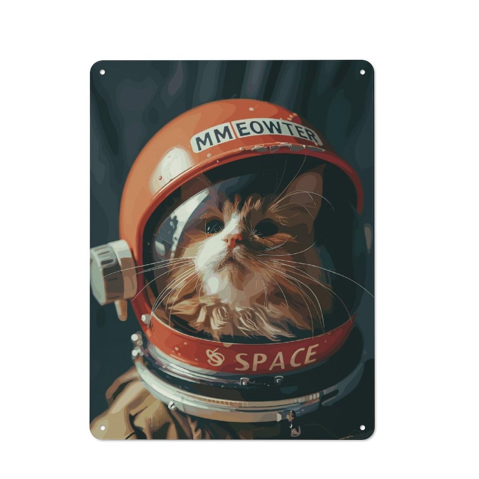 Bistro Style Cat Astronaut Tin Wall Sign 40x30cm, Shop Wall Decor for Takeaway, Bar, Kitchen Or Counter Area