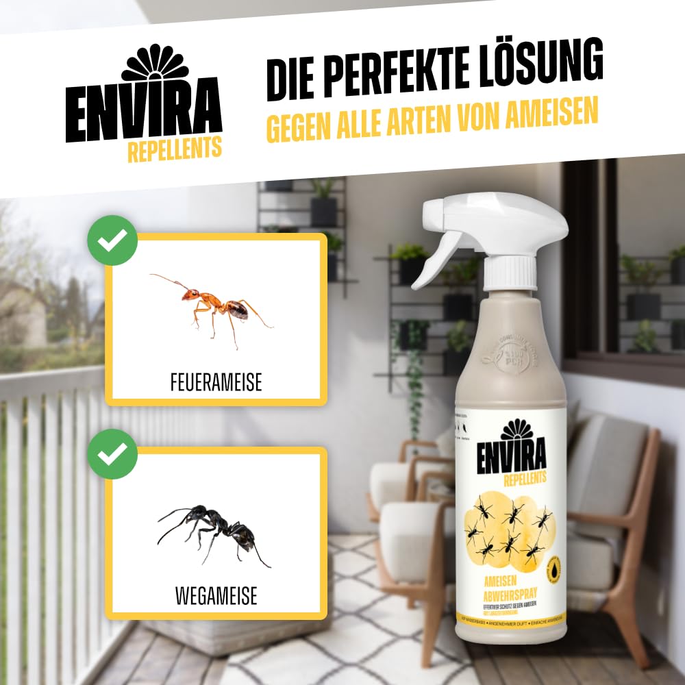 Envira Ameisenspray 500 ml + 2 x 5 Liter - gegen Wegameisen & Pharaoameisen | Ameisen Spray mit Langzeitwirkung für Wohnung, Balkon, Terrasse und Garten - zuverlässiges Ameisenmittel
