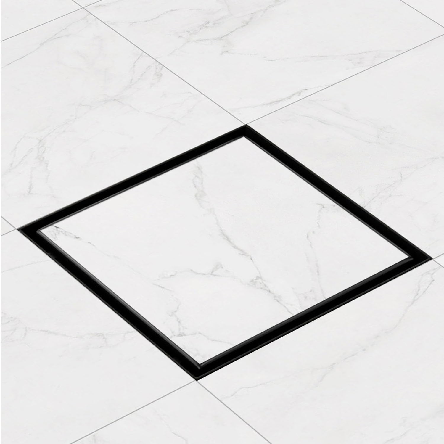 Bodenablauf Quadrat Schwarz Matt Befliesbar 15x15cm Extra Flach Edelstahl Komplettset Duschabfluss 360° Siphon mit Geruchsstop und Haarsieb Größen 10-25cm