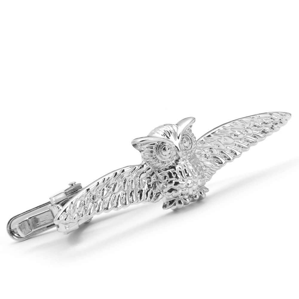 Lodoot Men's Silver Vintage Tie Clip Necktie Clasp Owl Car Hook Tie Clip Owl Tie Clip