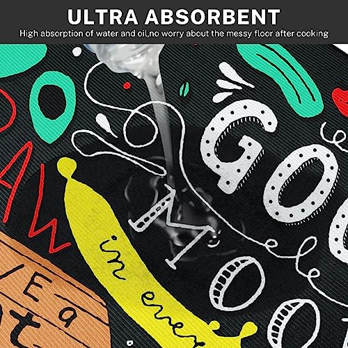 Tayney Black Kitchen Rugs And Mats Non Skid Washable Set Of 2, Good Mood Funny Chalkboard Doodle Kitchen Runner Rug, Abstract Cute Cartoon Under Sink Mats For Kitchen Floor Decor #TOP3