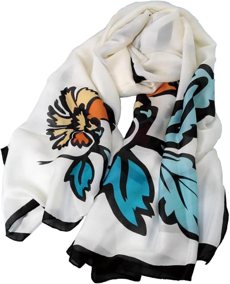 Women Silk Scarf Sunscreen Sandy Beach Air Conditioner Silk Scarf Long all-match Fashion Flower Pattern