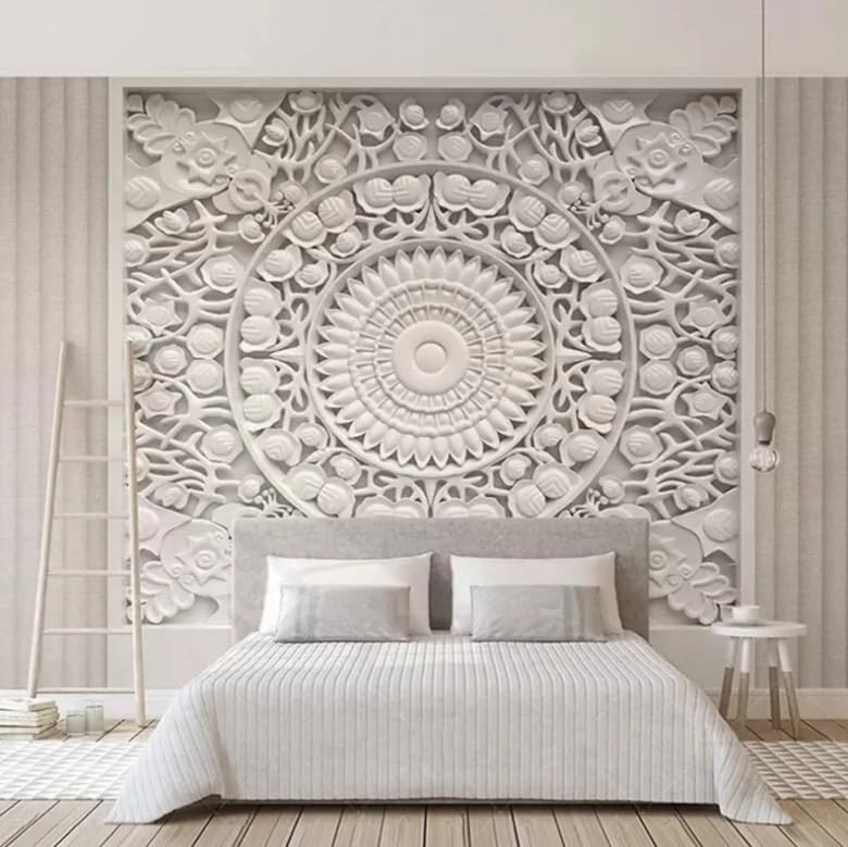 Papier peint style européen fleurs blanches pour remplacer un mur terne par une fresque 3D