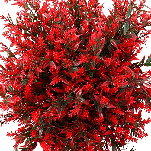 12 Bundles Artificial Lavender Uv Resistant Plants Outdoor Faux Flowers Shrubs For Floral Arrangement, Table Centerpiece, Home Garden Decor (Red) #TOP1