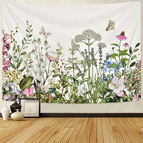Alishomtll Floral Plant Tapestry Colorful Herb Tapestries Wild Flower Plants Tapestry Nature Scenery Butterfly Tapestries for Room (59.1 x 82.7 inches) Cover