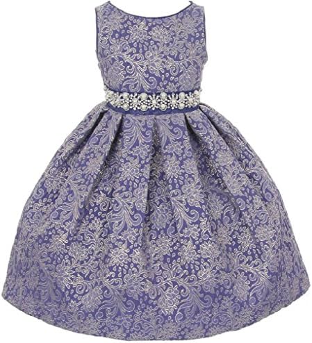 Dreamer P Little Girls Gorgeous Metallic Embroidered Jacquard Gown Flowers Girls Dresses