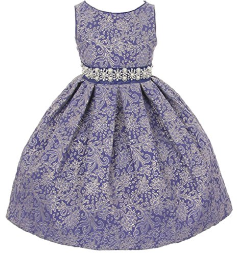 Dreamer P Little Girls Gorgeous Metallic Embroidered Jacquard Gown Flowers Girls Dresses