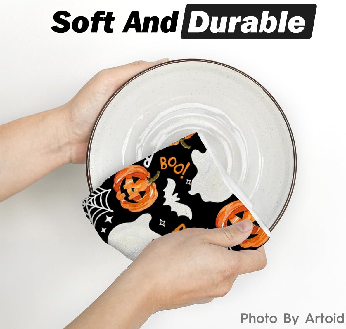 Artoid Mode Pumpkin Boo Halloween Kitchen Towels Set of 2 18x26 Inch