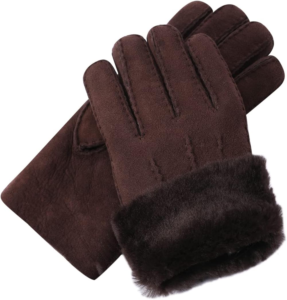 Harssidanzar Men Leather Gloves,Shearling Fur Cuff Thick Wool Lined for Winter Cold Weather Driving Gloves KM043US - Image 5