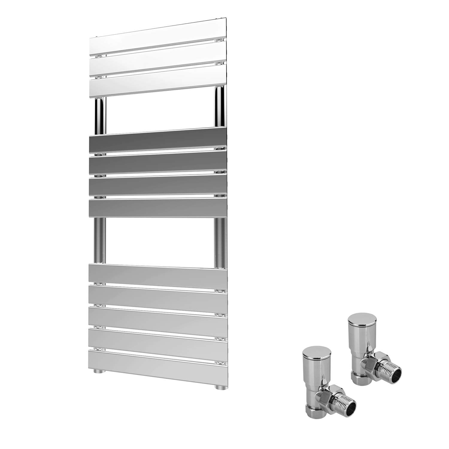 ELEGANT Heated Towel Rail Chrome Bathroom Ladder Radiator Rad Modern Flat Panel Designer Central Heating Towel Warmers 1200 x 500mm with Valves Chrome