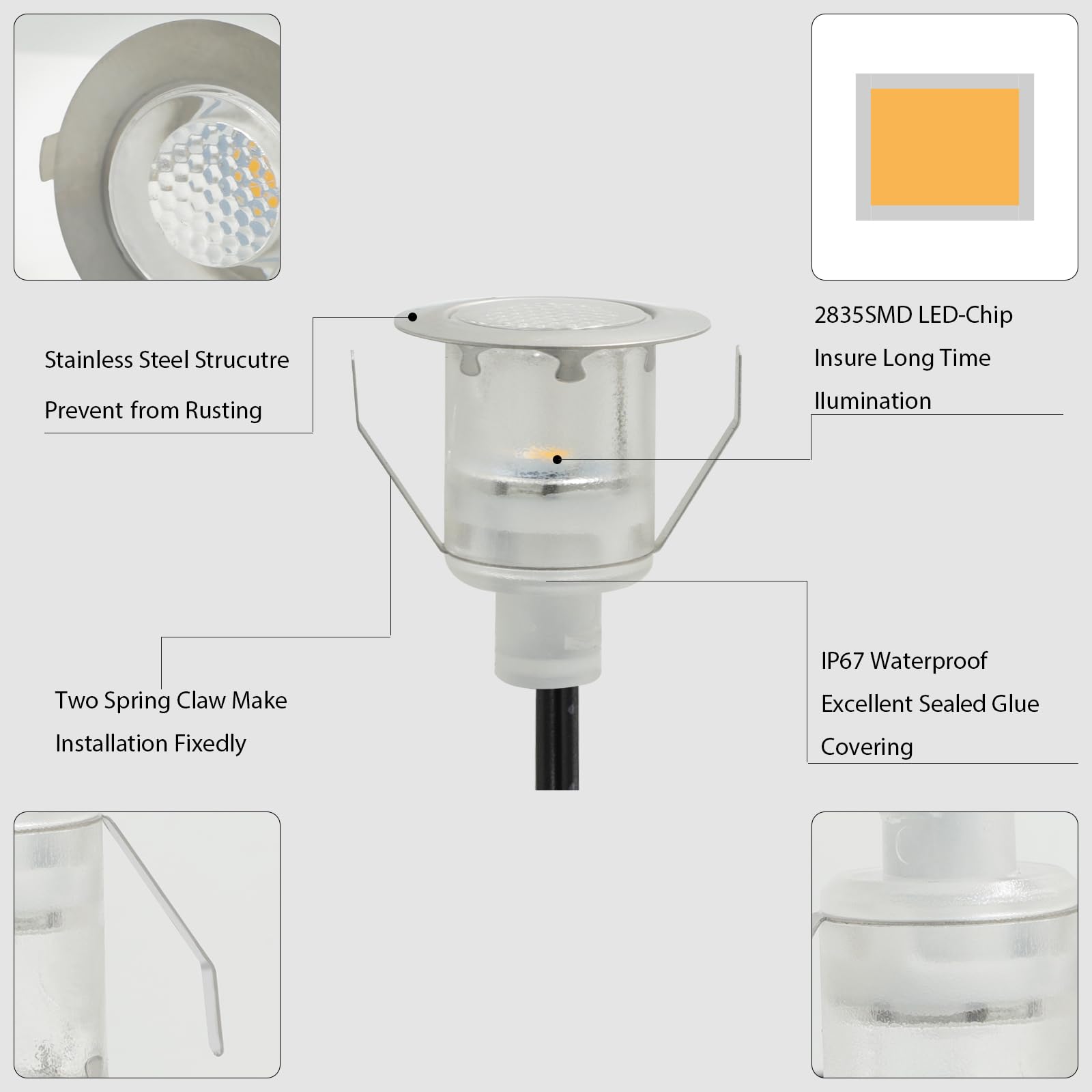 Auting Set de 16 Luminarias LED Empotrables para Exterior, Blanco Cálido IP67 Impermeables, para Jardín, Terraza, Piscina, Escaleras y Decoración Interior/Exterior