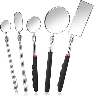 Qulkws 5-Piece Telescoping Inspection Mirror Set - 360° Rotating Stainless Steel Mirrors for Cars, Eyelashes, Tight Spaces & Mechanics