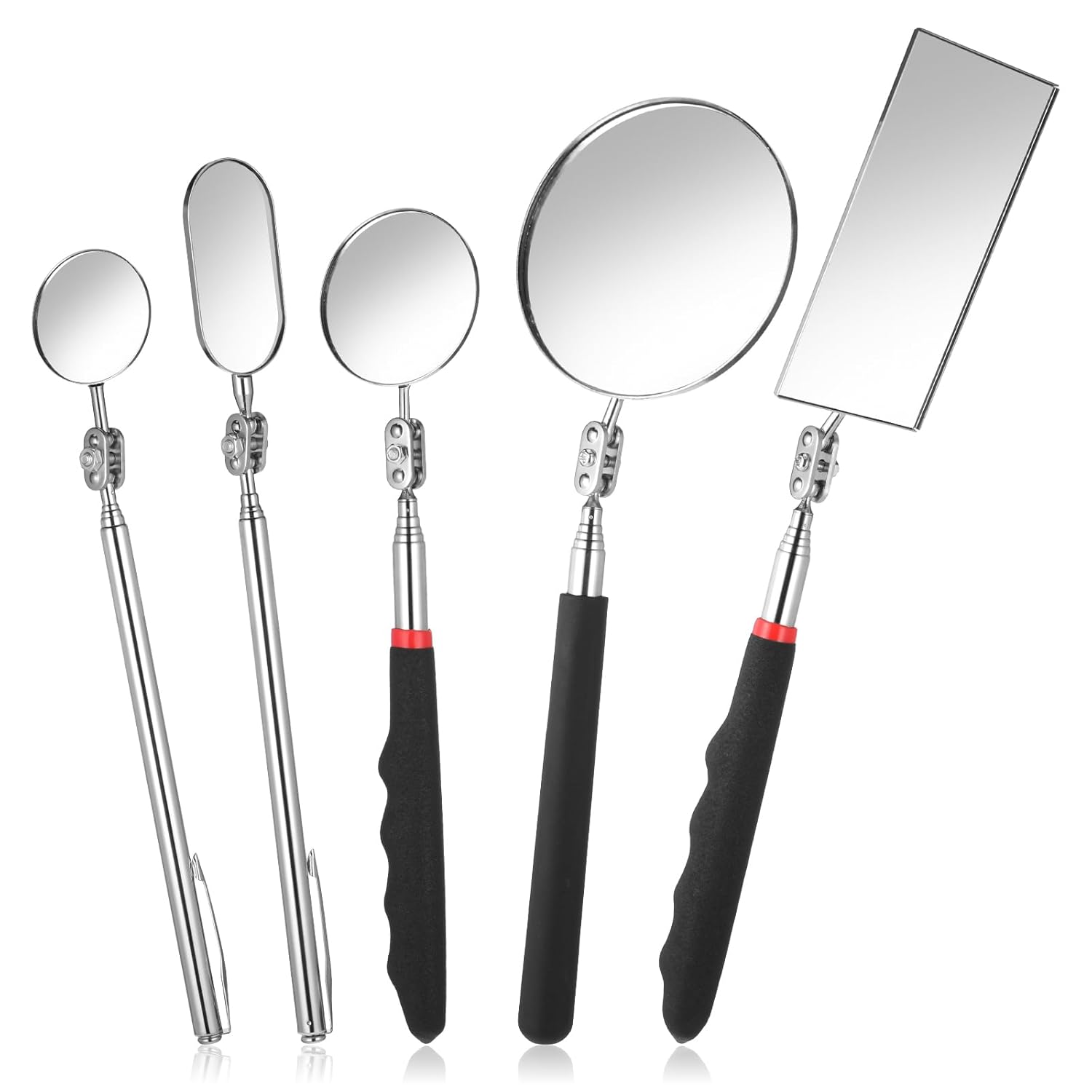 Qulkws 5-Piece Telescoping Inspection Mirror Set - 360° Rotating Stainless Steel Mirrors for Cars, Eyelashes, Tight Spaces & Mechanics