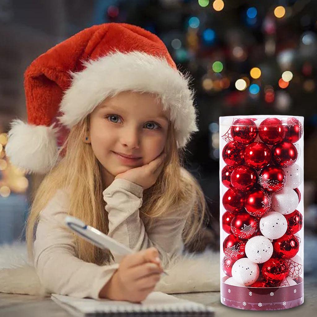 50 bolas de Navidad colgantes pintados bolas árbol de Navidad adornos DIY artesanía (rojo y blanco)