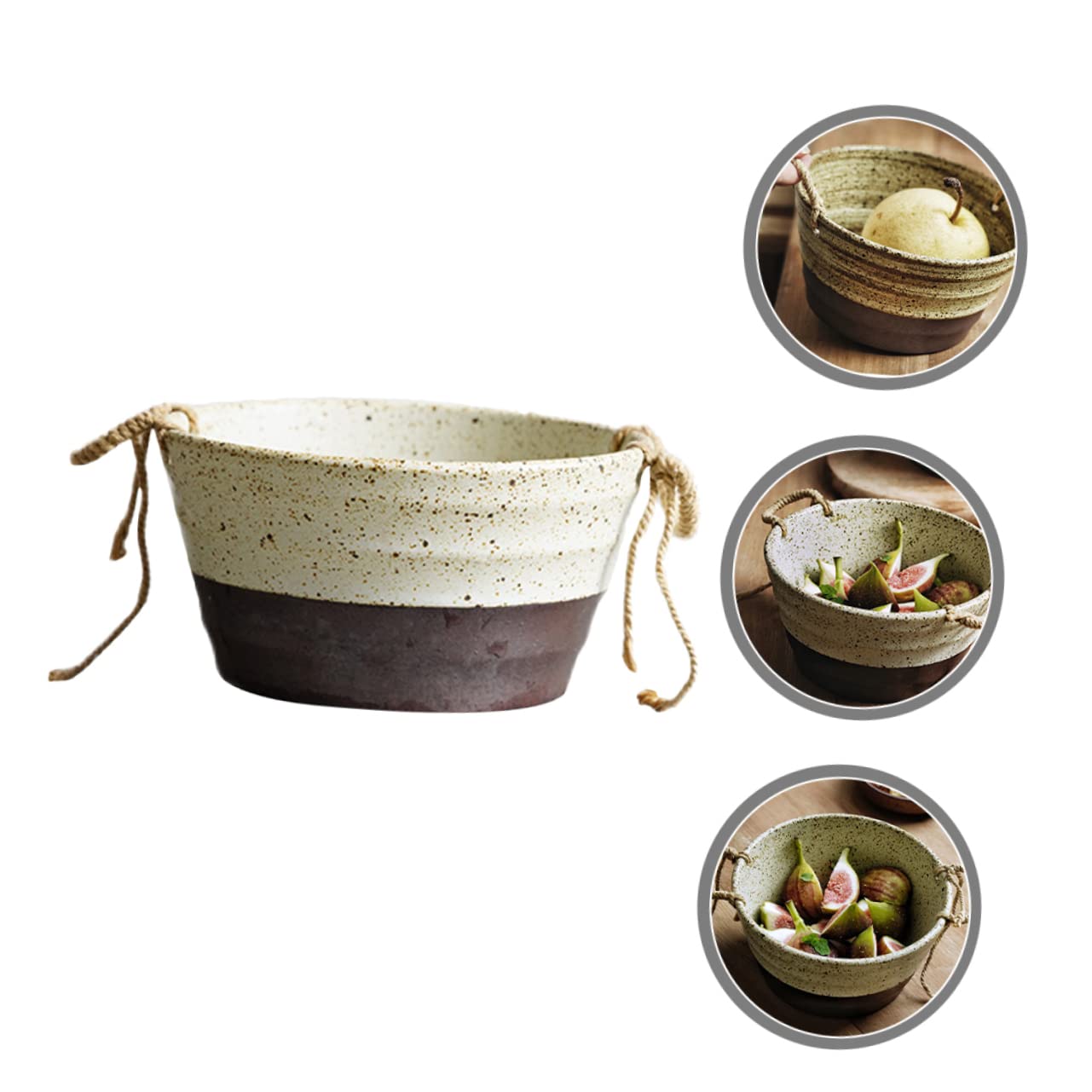 ABOOFAN Cuenco Apilable Doble Asa Estilo Retro Japonés de Cerámica Apto para Lavavajillas, para Sopa y Ensalada Cocina