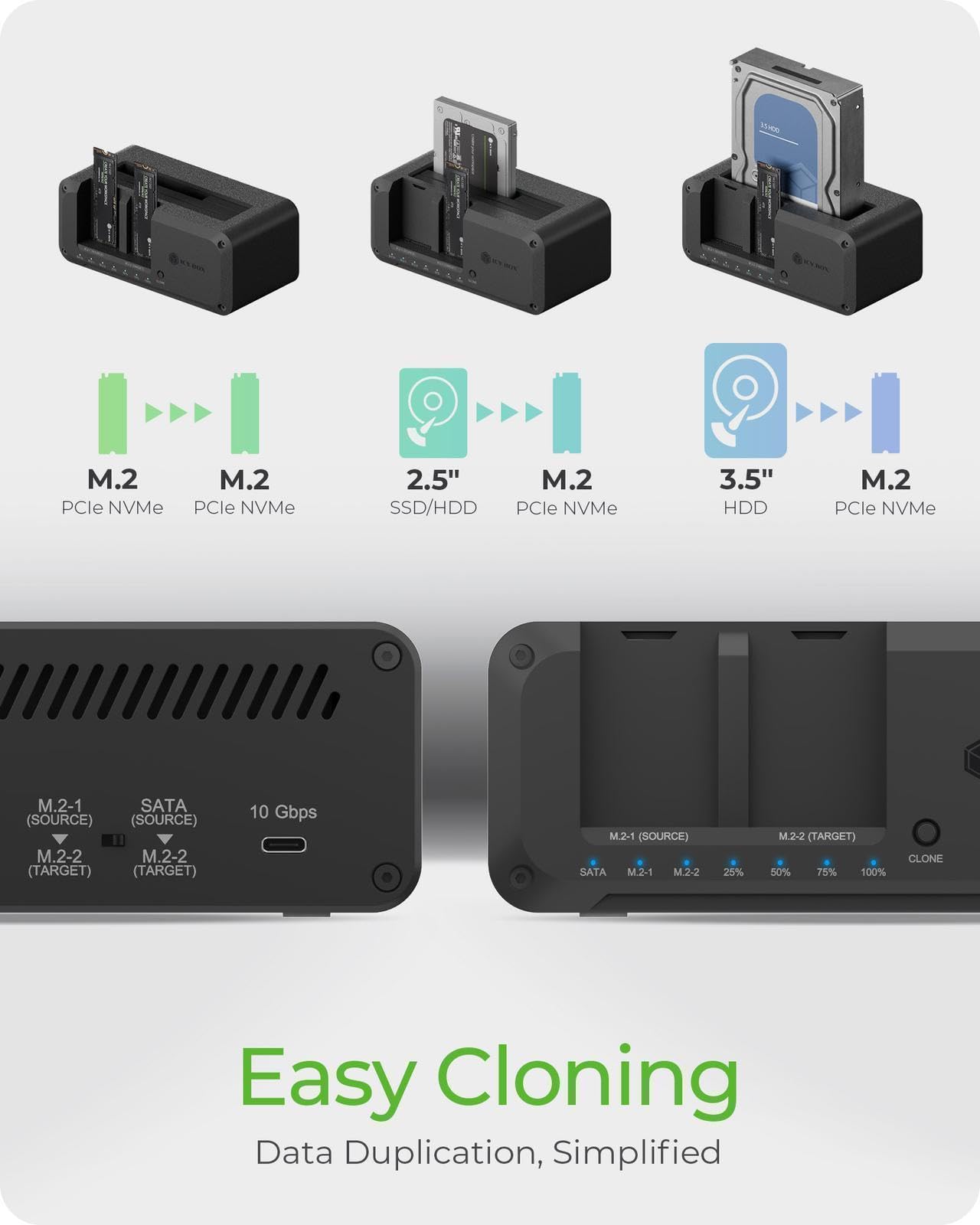 Icy Box HDD/M.2 NVMe SSD Docking Station USBen 2 (10 Gbit/s) – Bild 2