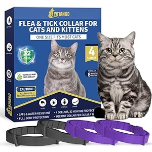 4 Pack Flea Collar for Cats, 32Months Flea and Tick Prevention for Cats, Waterproof Cat Flea Collar, Natural Cat Flea and Tick Treatment, Adjustable Flea and Tick Collar for Cats Kittens(Black&Purple)