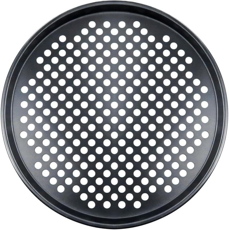 12inch Round Perforated Pizza Pan Non Stick Carbon Steel Baking Tray Perfect for Homemade Pizza, Bread, and Pastries