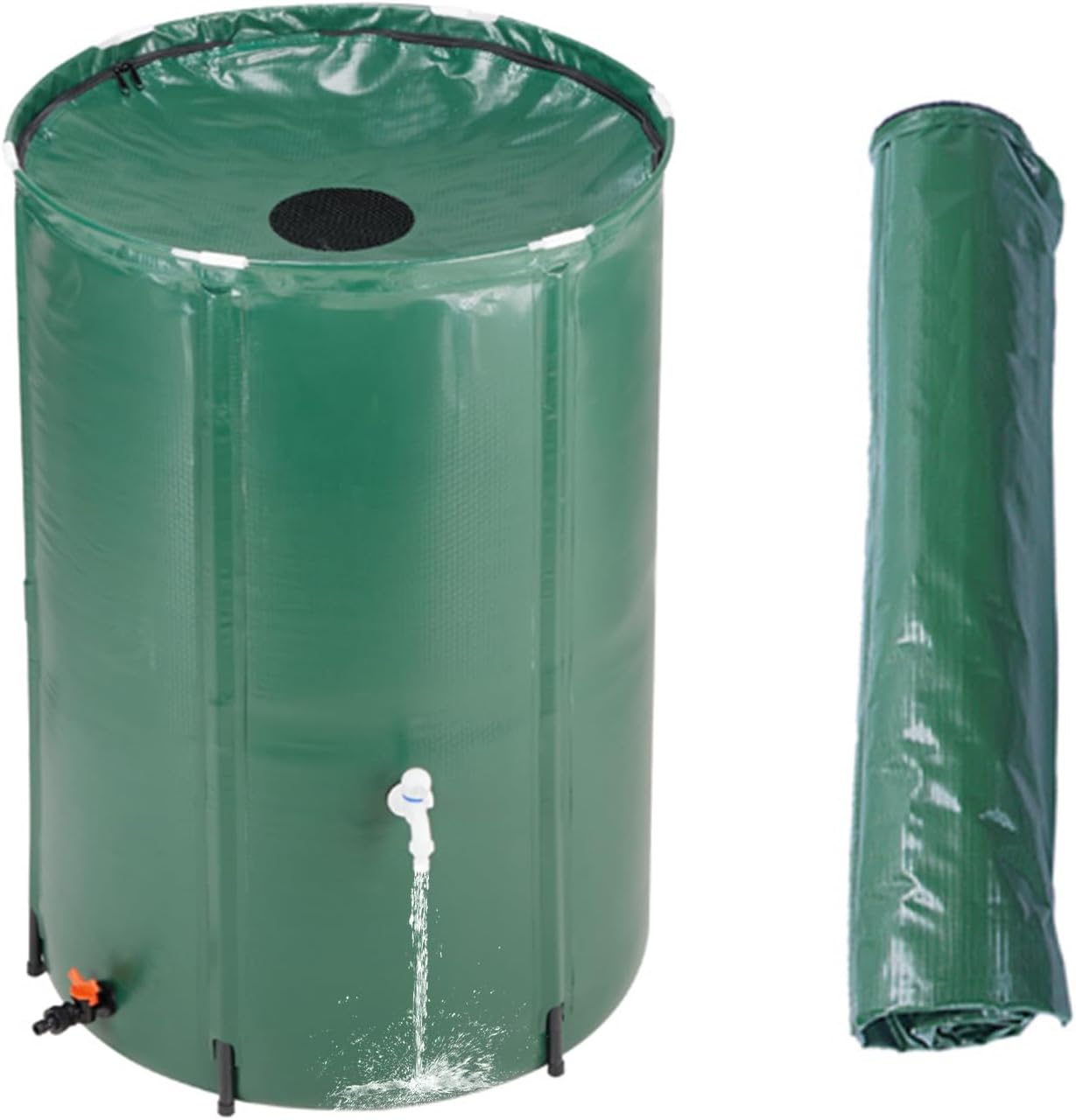 100 Gallon Collapsible Rain Barrel, Water Barrels Rain Catcher from Gutter, Rainwater Collection System Tank with 2 Spigot&Overflow Kit, Eco-Friendly Rain Collection Barrel for Garden, Patio