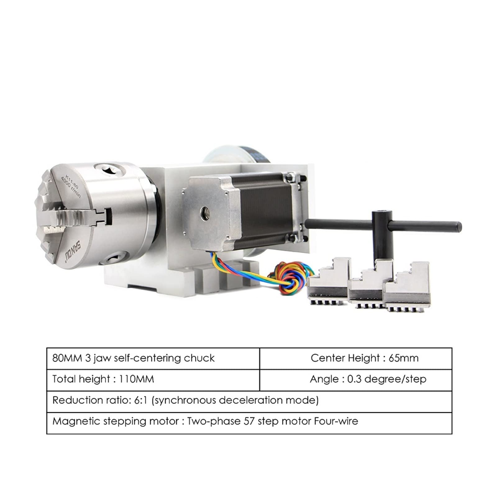 80mm CNC 4. Oś Głowica Dzieląca CNC/oś Obrotu/zestaw Osi Do Mini Router CNC/grawer Grawerka Drewna,Silnik Krokowy(4Jaw 80mm)
