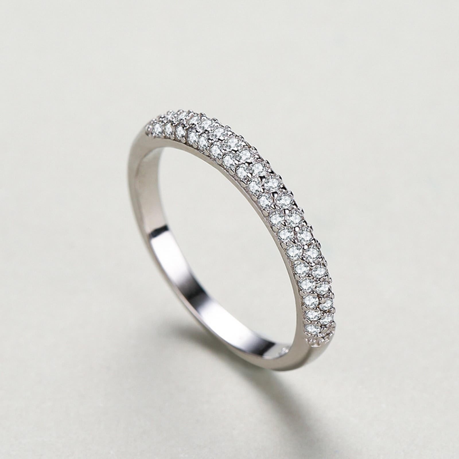 Anillo de oro blanco de 9 K/14 K/18 K, doble fila, anillo solitario con moissanita, joyas de oro auténtico, Au 375/585/750, oro blanco, talla 47-65