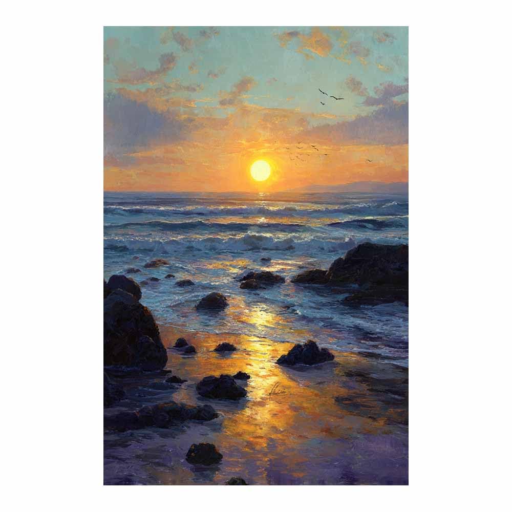 HOQIU Beautiful wall art Coastsal Sunset Glow canvas artwork for wall, art prints, For living room, bedroom, bathroom, dining room, painting and decor.(Multicolor)-30x40cm Unframed