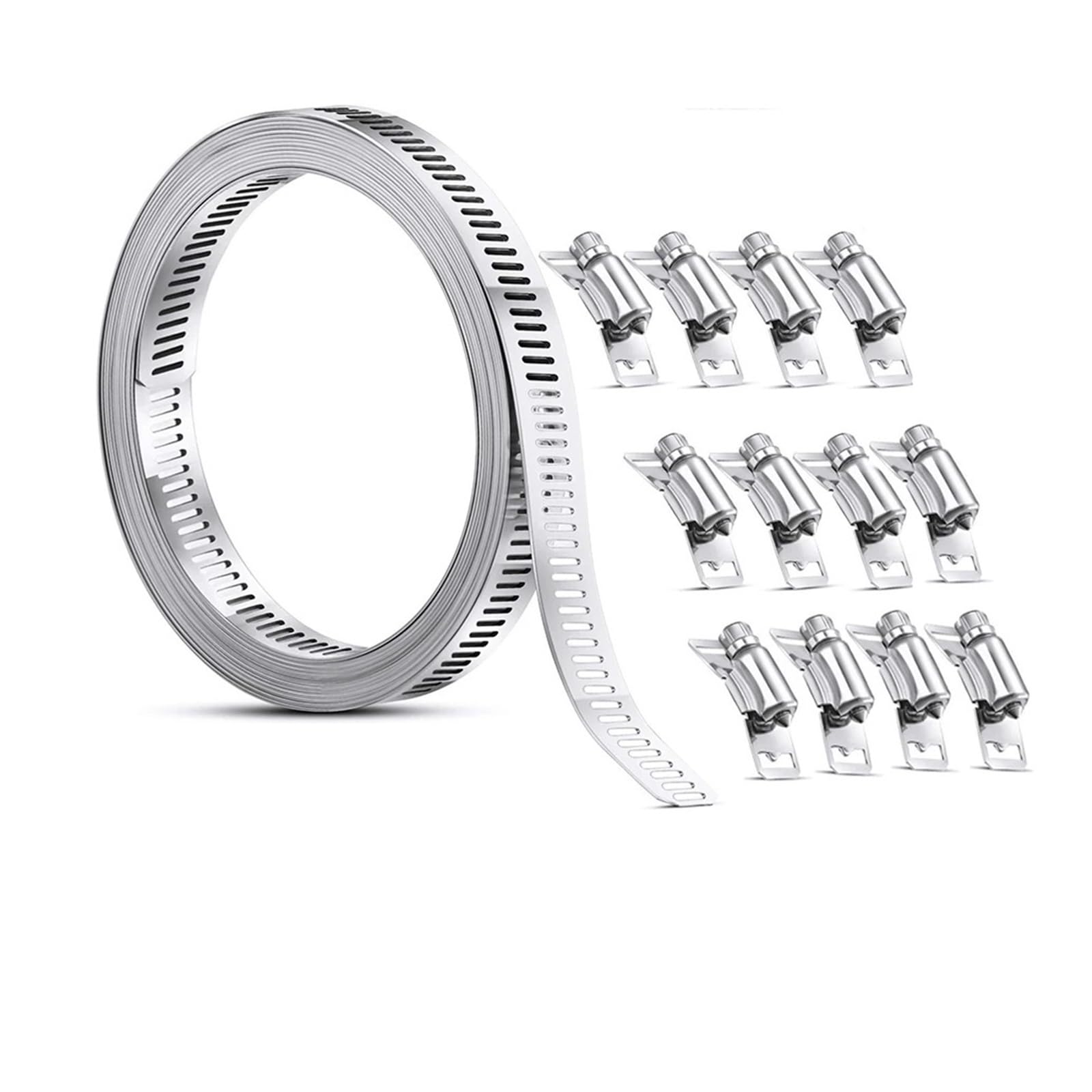 Regulowane zaciski do węży napędowych, Opaska zaciskowa ślimakowa ze stali nierdzewnej z zapięciami, srebrna, 3,5 m/5 m/10 m(3.5M with 8 Fastener)