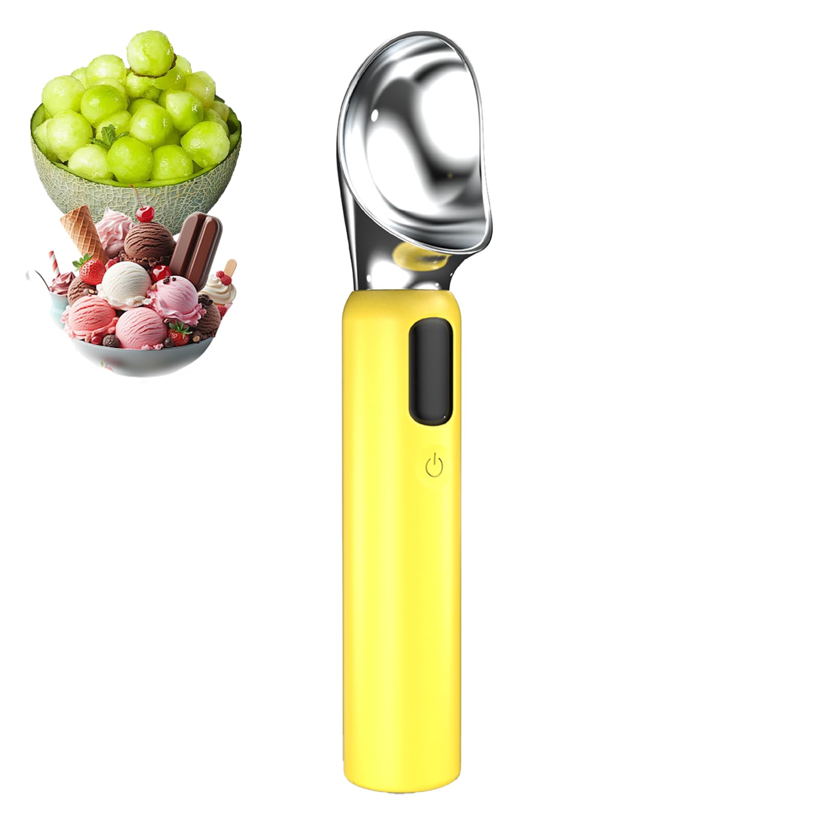 Cuchara eléctrica para helado con pantalla LED y 3 velocidades para queso y mantequilla color amarillo