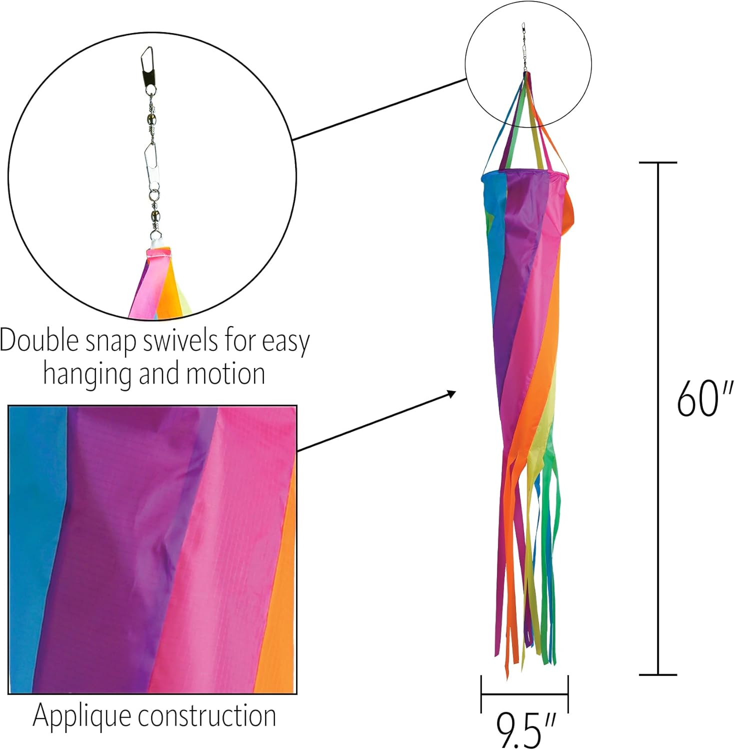 In the Breeze 5228 — 60-inch Fiesta Spinsock — Colorful and Fun Spinning Windsock, Kite Line Laundry…