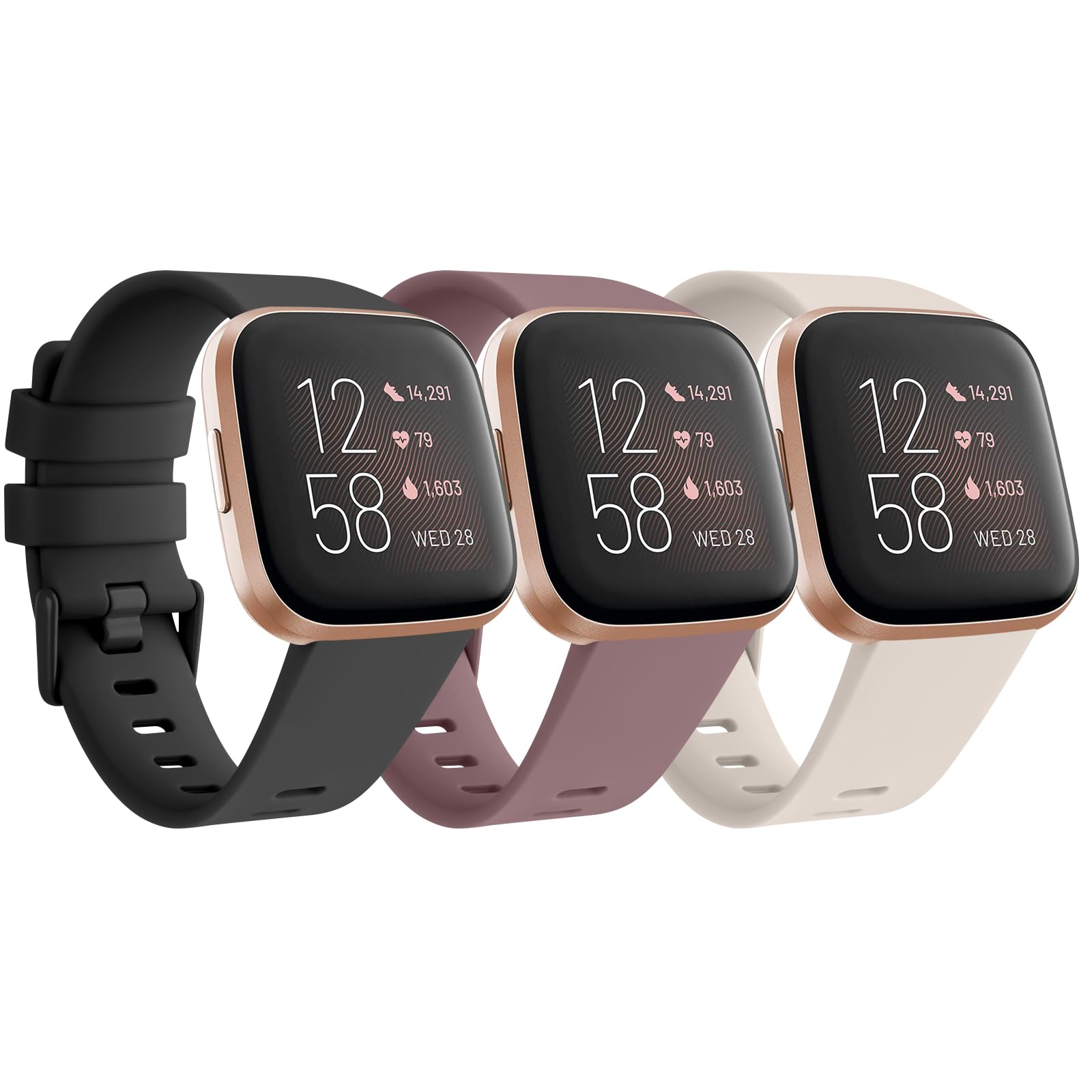 Pack 3 Straps for Fitbit Versa 2 Strap/Versa Strap for Women Men, Silicone Sport Replacement Wristband for Fitbit Versa Lite/Versa 2/ Versa (Black/Violet Smoke/Starlight, L)