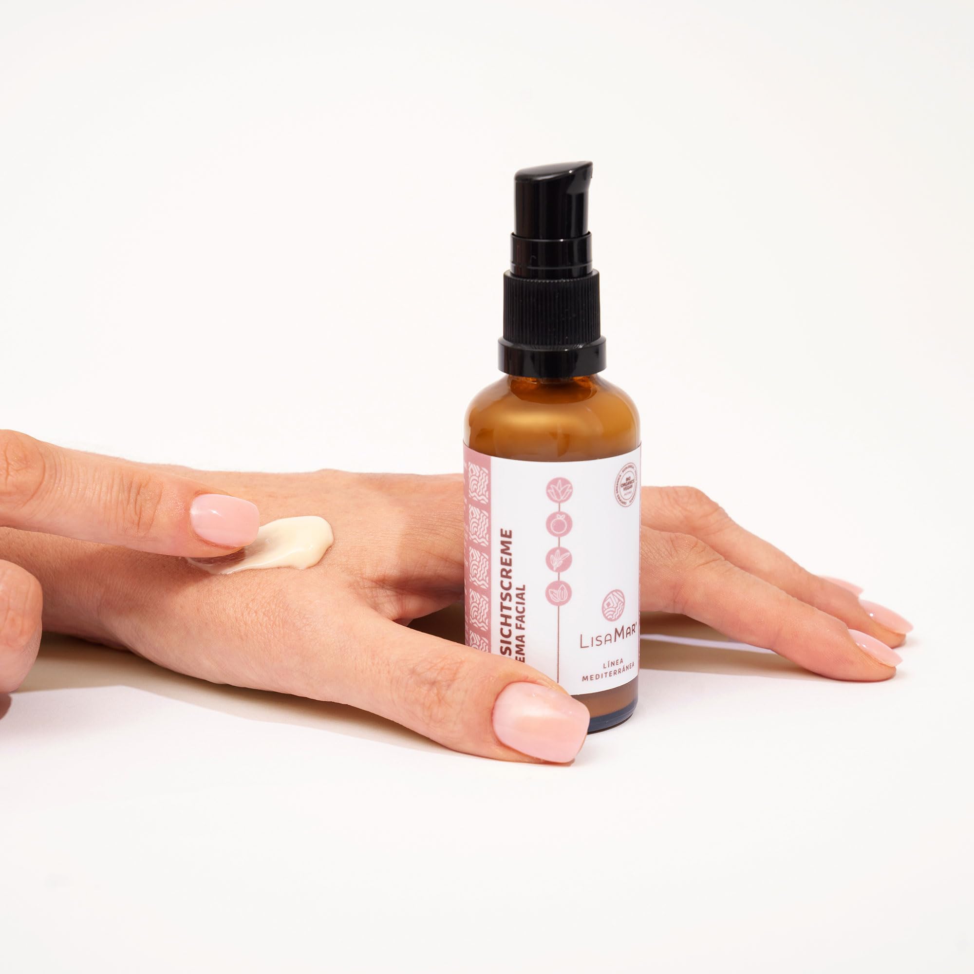 LisaMar® Naturkosmetik Set mit Gesichtscreme Anti Aging mit Hyaluron & mediterranen Ölen und Augencreme gegen Tränensäcke, Falten und Augenringe.