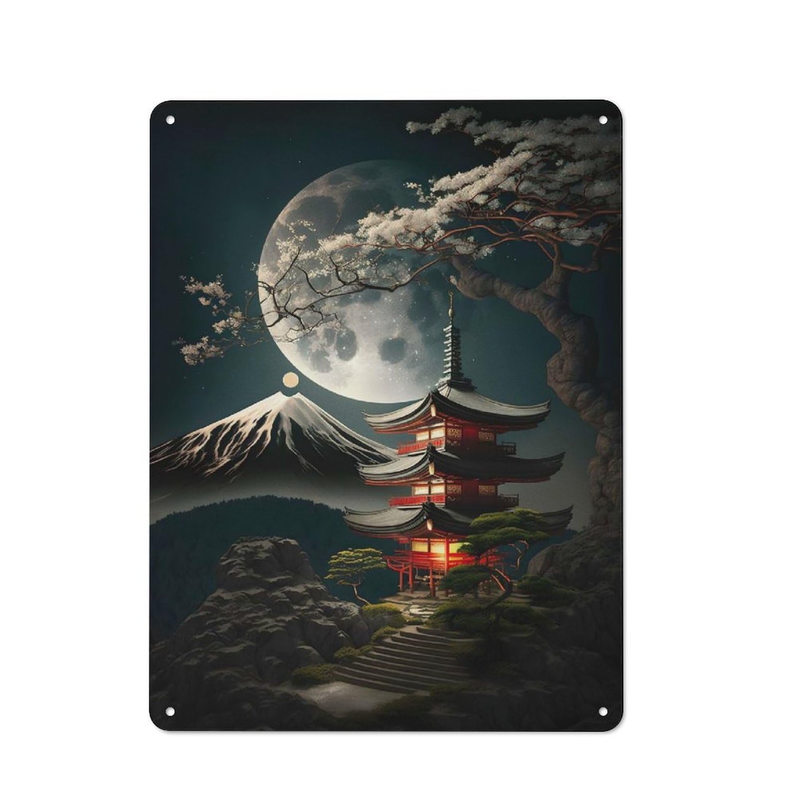 Junmoney Japanese Night 01 For Garden Room Or Summerhouse, Rustic Tin Sign 40X30cm, Wall Decor For Garden Rooms And Summerhouses
