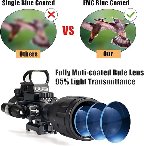 Miniatura 2 de UUQ 4-12 & 16X50 AO Rifle Scope RojoVerde Iluminado Telémetro Retícula WLáser Verde - Vista de punto rojo reflejo holográfico - 5 modos de brillo