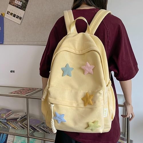 Miniatura 7 de JHTPSLR Preppy Mochila Y2K Estética Mochila Colorida Estrellas Linda Estética Casual Mochila Mochila Portátil Mochilas, Amarillo, Tamaño único,