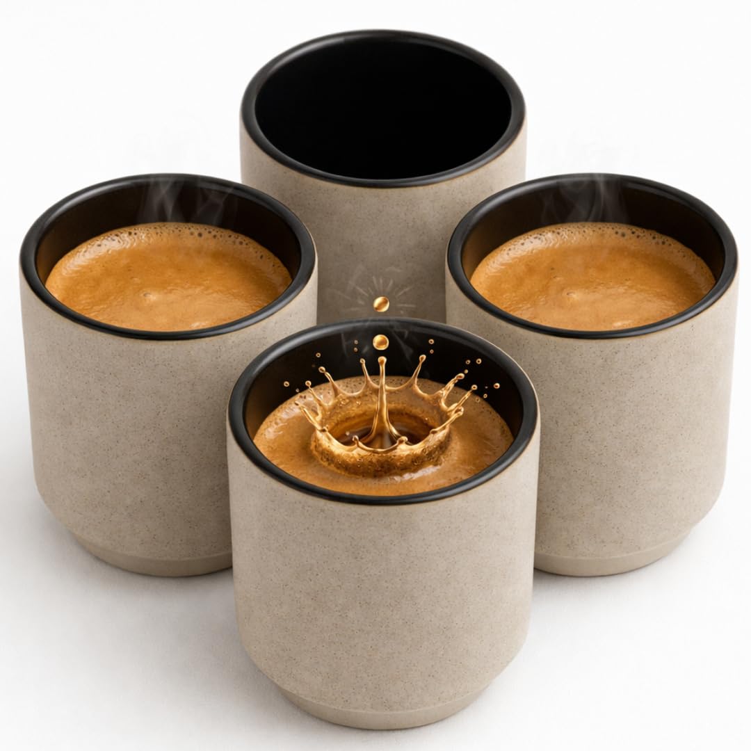 Maxito Espressotassen aus Steingut schwarz mit 75 ml im 4er Set für Kaffeeliebhaber - Espresso & Kaffeetassen - Geschenke für Männer