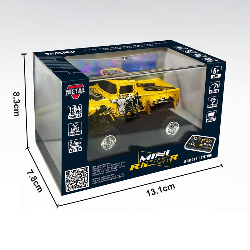 Image of Mini Die-Cast RC Car 1:64 Scale | High-Speed Desktop Remote Control Car with LED Headlights | 2.4GHz Mini Controller, 15m Range, Type-C Charging | Toy Car Model for Kids & Adults (HG4-231)