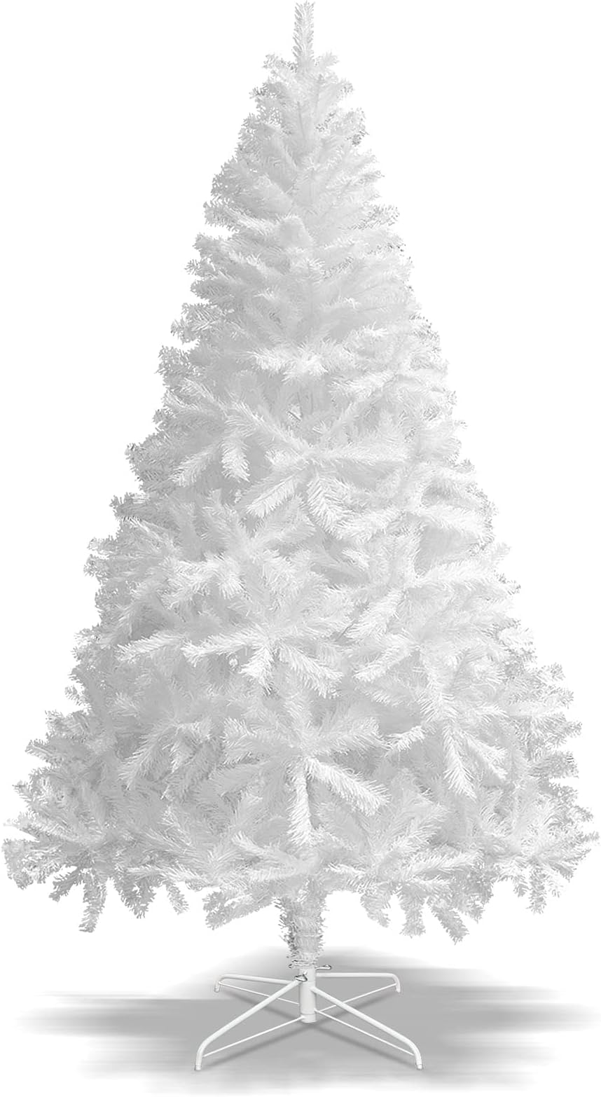 New 5' 6' 7' 7.5' White Classic Pine Christmas Tree Artificial Realistic Natural Branches-Unlit with Metal Stand (7' White)
