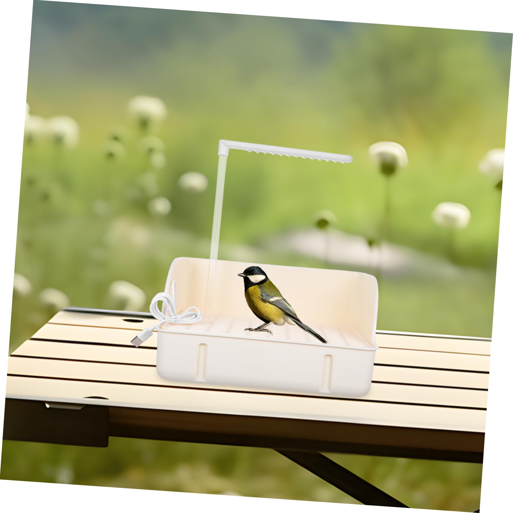 Toddmomy Hängendes Vogelbad mit Automatischer Wasserzirkulation aus Kunststoff und Duschkopf für Wellensittiche und Nymphensittiche im Garten und Terrasse