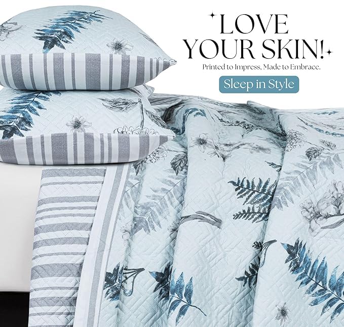 Image of BSB HOME Solid 100% Cotton King Size Bedspread Set (90x100 Inches / 228x254 cm) | 280 TC Ultrasonic Quilted Coverlet | Soft, Lightweight, Stitch-Free Design | Includes 2 Pillow Covers (Steel Blue)