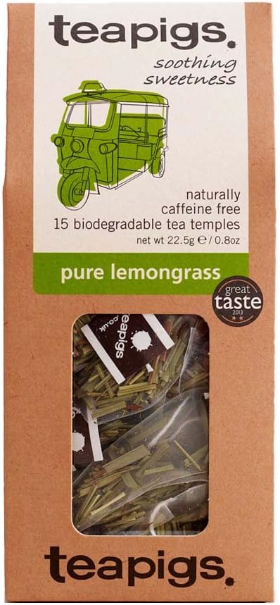 Teapigs Pure Lemongrass Tea Bags Made With Whole Tea Leaves, Natural Ingredients, Non-GMO, Caffeine-Free – 15 Count (1 Pack of 15 Teabags)