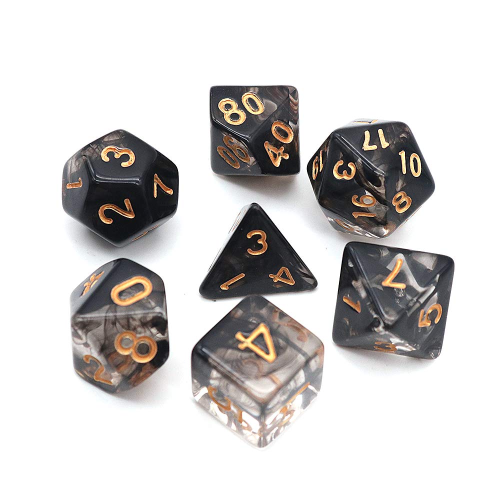 DollaTek Przezroczyste ko?ci wielo?cienne zestaw gier sto?owych ko?ci 2 zestawy ko?ci 2 x 7 (14 sztuk) Die Series D20 D12 D10 D8 D6 D4 DND DND RPG MTG podwójne kolory jeden kawa?ek (czarny)
