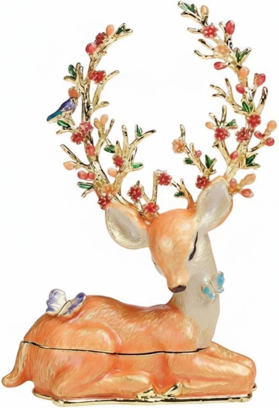 Enameled Jewelry Box Enamel Elk Trinket Box Decor Ornate Craft Keepsake Box Decorative Jewelry Holder Box for Earrings, Orange